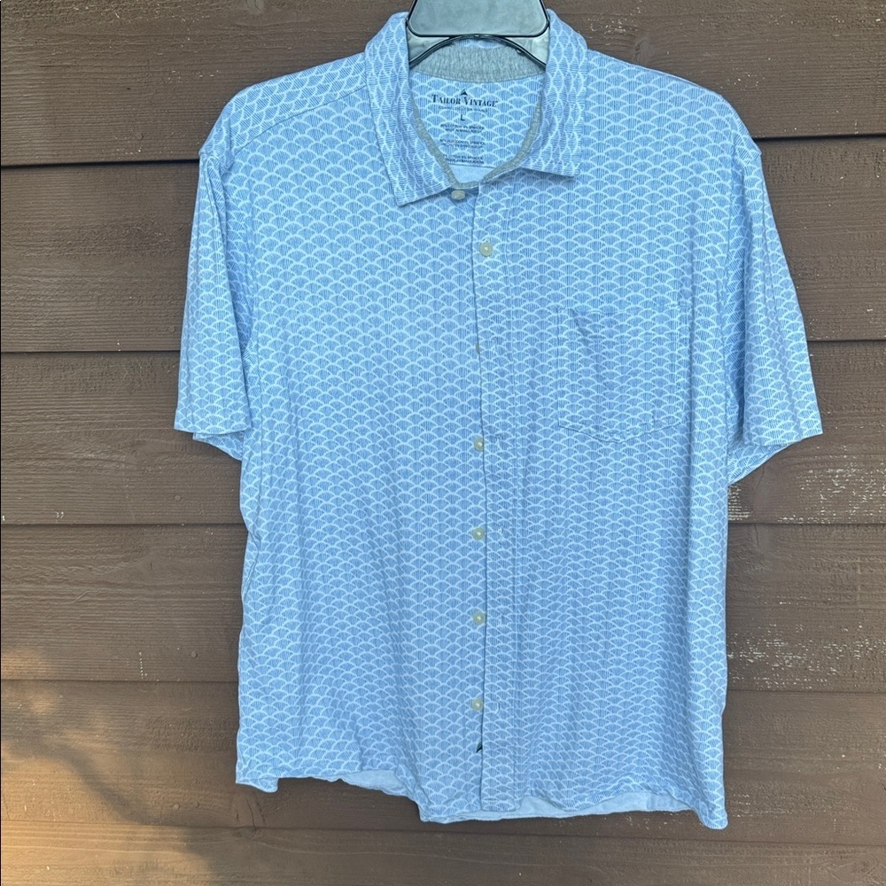 Tailor Vintage blue shell stretch men’s button down shirt size large